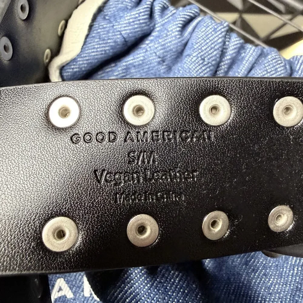 Good American Studded Western Belt Black Silver Size S/M